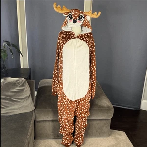 Erwachsene Unisex Rentier Kostüm Halloween Weihnachten Einteiler Reißverschluss vorne Größe XXL - Bild 1 von 10