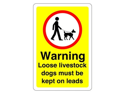 SAFETY FIRST DISPLAY LTD Warning loose livestock dogs must be on leads sign - PVC, Sticker or Diabond