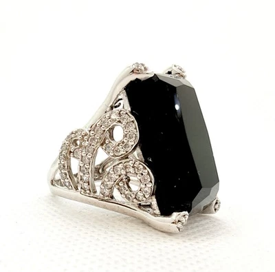 Anillo Michael Valitutti Gemas En Vogue Plata Esterlina Negro Espinela Diamante Acento Foto 1 de 4