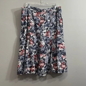 C.J. Banks Floral Maxi Skirt Red White Blue Lined Zip Cotton Summer 18W - Picture 1 of 10
