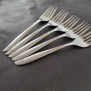 Set Of 5 Oneida Community Twin Star Stainless Atomic Starburst Salad Forks - Picture 1 of 5
