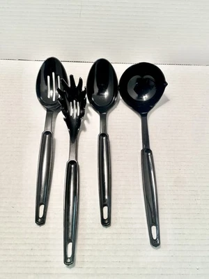 VTG EKCO USA Kitchen Utensils Set of 4 Ladle Spoon Slotted Spoon Pasta Fork Blac - Image 1 of 4