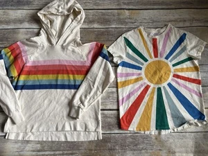 HANNA ANDERSSON Size 12 100 Girls Sweatshirt Rainbow Ivory Hoody And Tshirt Sun - Picture 1 of 10