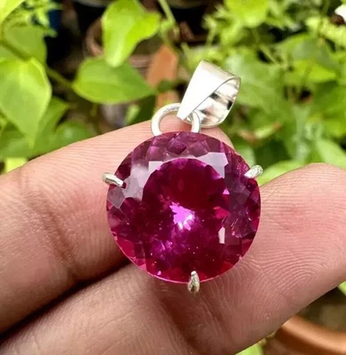 Ciondolo in argento massiccio 925 25 + CT pietra preziosa rubino sangue... - Immagine 1 di 4