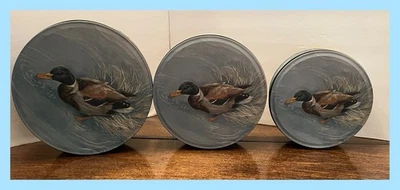Set Of 3 Swimming Duck Design Tin Round Storage Containers - Image 1 of 4