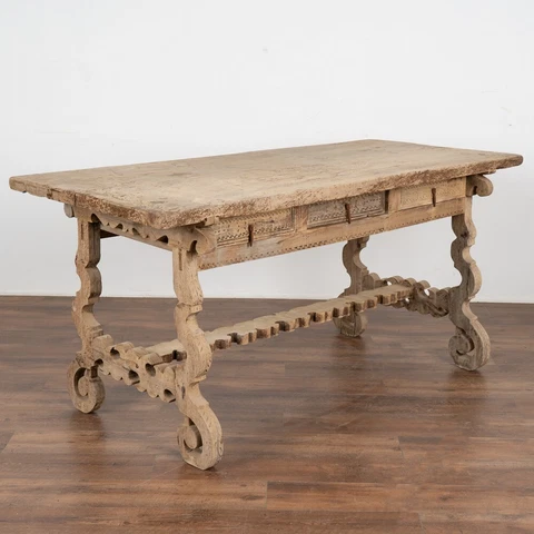 Rustic Bleached Oak Writing Table, Spain circa 1900's Cover