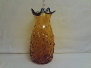 Vintage Blenko 9352 TOPAZ/ COBALT BLUE RIM PINAPPLE VASE - Picture 1 of 4