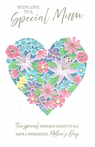 MUM MOTHER'S DAY CARD FABULOUS EX-LARGE with 8 PAGE INSERT floral Heart Design - Picture 1 of 6
