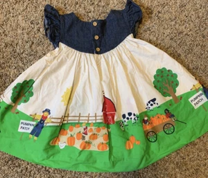 Vestido de granja Eleanor Rose parche calabaza top vaquero con bolsillos niño pequeño *Talla 2 - Imagen 1 de 4