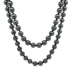 Vintage 32" Long Bead Ball Hematite Strand Necklace w/ 14k Yellow Gold Clasp - Picture 1 of 4
