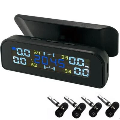 TPMS LCD Wireless Solar Car Tire Pressure Monitoring System w/4 Interior Sensors — 第 1/4 张图片