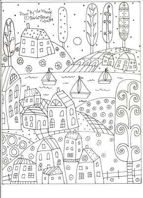 Rug Hooking Craft Paper Pattern DOWN BY THE WATER Folk Art PRIM Karla Gerard   - Image 1 of 3