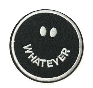 Whatever Smiley Face Patch 3" Embroidered Iron-On Applique - Picture 1 of 6