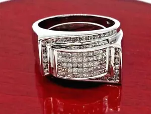 Mens Princess Cut Diamond Modular Buckle Pinky Ring 14k White Gold Size 7.5 - Bild 1 von 12