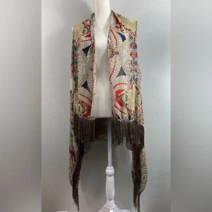 Damen Kimono ärmellos Tribal Boho Fransen vorne offen Wickel Herbst Fairycore - Bild 1 von 7