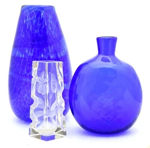 Collection 3 pc SONIA RHEA Blue Art Glass Paperweight VASES and Two Art Crystal - Bild 1 von 10