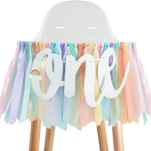1St Birthday High Chair Banner Garland - Pastel Rainbow Baby Shower Decorations, - Picture 1 of 12