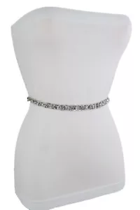 Donna Stretto Cintura Elegante Moda Metallo Argento Catena Rete Perline XL XXL - Foto 1 di 12