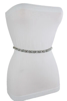 Donna Stretto Cintura Elegante Moda Metallo Argento Catena Rete Perline XL XXL - Immagine 1 di 4