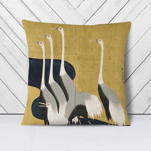 Plump Cushion Sakai Hoitsu Cranes Oriental Japanese Scatter Throw Pillow Cover - Picture 1 of 13