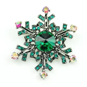 Snowflake Brooch green Rhinestone Star Pin Christmas pendant Brooches winter pin - Picture 1 of 4