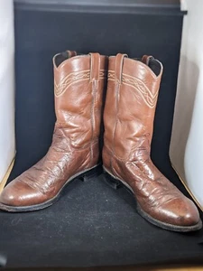 Justin USA Brown Ostrich Skin Roper Western Cowboy Boots Men’s Size 8.5EE - Picture 1 of 10