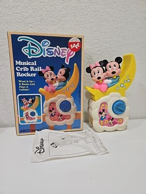 Vintage 1984 Disney Musical Crib Rail Rocker Mickey Minnie Rocks & Plays Music  - Image 1 of 4