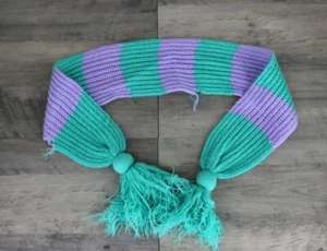 Kids Knit Striped Pom Pom Crocheted Scarf One Side Teal Lilac  - Picture 1 of 4