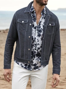 $198 New Michael Kors Men's Button Front Midnight Stretch Denim Trucker Jacket M - Picture 1 of 3