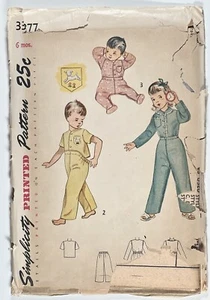 Vintage Pattern Simplicity 3377 Two Piece Pyjama's with Transfer 6 Months 1950 - Picture 1 of 5
