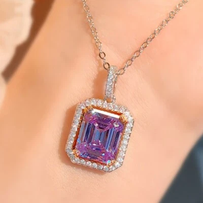 Nuevo 14 mm Asscher Corte Púrpura Kuncita Gemas Dije Mujeres Plata Collar Colgante Foto 1 de 4