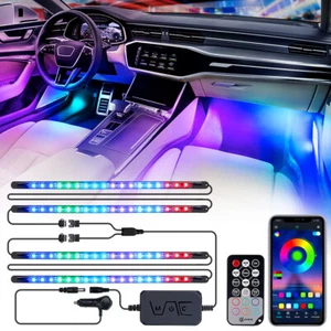 4 PIEZAS 72 LED Tira de luz de neón atmósfera interior de automóvil control remoto y Bluetooth - Imagen 1 de 9