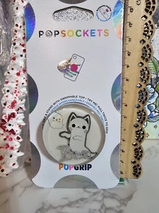 Phone Grip Holder Authentic PopSockets Swappable Cat Kitty Ghost Boo - Picture 1 of 2