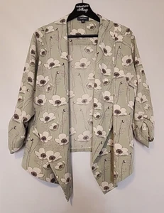 Modcloth Mint Green Floral Plus Size 1X Blazer 3/4 Sleeve Stretch Drape Roll Tab - Picture 1 of 6