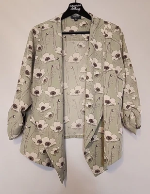 Modcloth Mint Green Floral Plus Size 1X Blazer 3/4 Sleeve Stretch Drape Roll Tab - Image 1 of 4