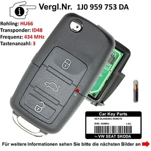 Chiave pieghevole chiave per VW Golf V Jetta Eos Touran Caddy Passat Polo Maggiolino - Foto 1 di 4