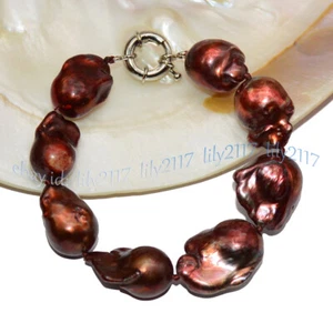 HUGE 15x22mm REAL BROWN RED SOUTH SEA REBORN BAROQUE PEARL BRACELET 7.5 INCHES - Picture 1 of 7