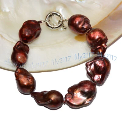 ENORME BRAZALETE DE PERLAS BARROCAS RENACIDAS MARRONES REALES 15x22mm 7,5 pulgadas Foto 1 de 4