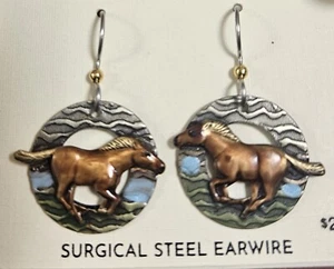 Silver Forest Running Horse Silver Metal Drop Earrings Copper - Picture 1 of 7