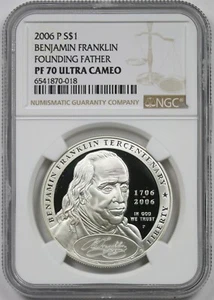 2006-P Benjamin Franklin Founding Father $1 NGC PF70 UCAM Commemorative Dollar - Picture 1 of 4