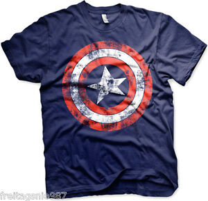 MARVEL CAPTAIN AMERICA SHIELD Distressed  T-Shirt  cotton officially licensed