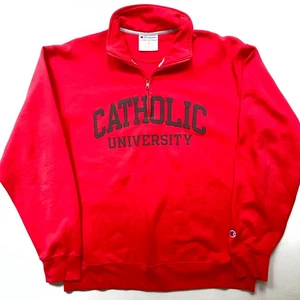 Catholic University of America 1/4 Zip Sweatshirt Mens L Champion Red Spellout - Picture 1 of 7