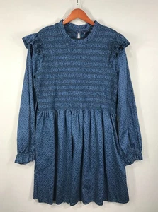 Vestido GAP Para Mujer XL Azul Floral Pullover Mini Calado Volantes Mangas Bolsillos - Imagen 1 de 18