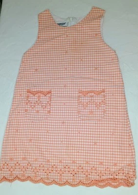 Niñas Osh Kosh Ojales Naranja Blanco Vestido a Cuadros Verano Primavera Pascua Vestidos Encaje Foto 1 de 4