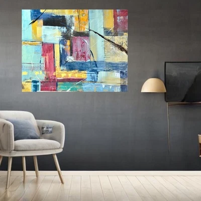 Pintura acrílica abstracta original sobre lienzo estirado grande 28”x 22” arte firmado Foto 1 de 4