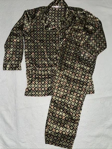 Victoria’s Secret Satin SZ XS Pajamas 2Pc Set Black Gold Top/bottoms 90’s Vtg - Picture 1 of 11