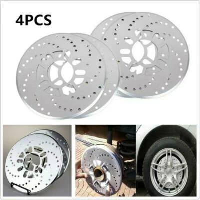 4x Cubierta de rotor de freno de disco de coche perforado en cruz de aluminio tono plateado rueda de 4/5 pernos Foto 1 de 4