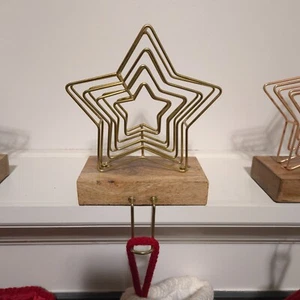 Crate & Barrel goldfarben Metall Stern Holz Weihnachten Mantel Strumpf Aufhänger Haken - Bild 1 von 10
