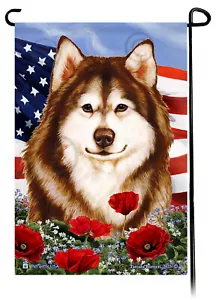 Patriotische Blumen Garten Flagge - rot und weiß Alaskan Malamute - Bild 1 von 1