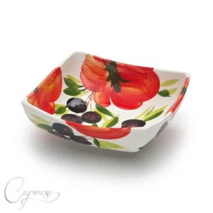 BASSANO KERAMIK QUADRATISCHE SCHÜSSEL SCHALE 16 CM TOMATEN MIT OLIVE MOTIV - Bild 1 von 4